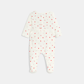 بذلة نوم مخملية برسمة التفاح، باللون الأبيض للفتيات الصغيرات